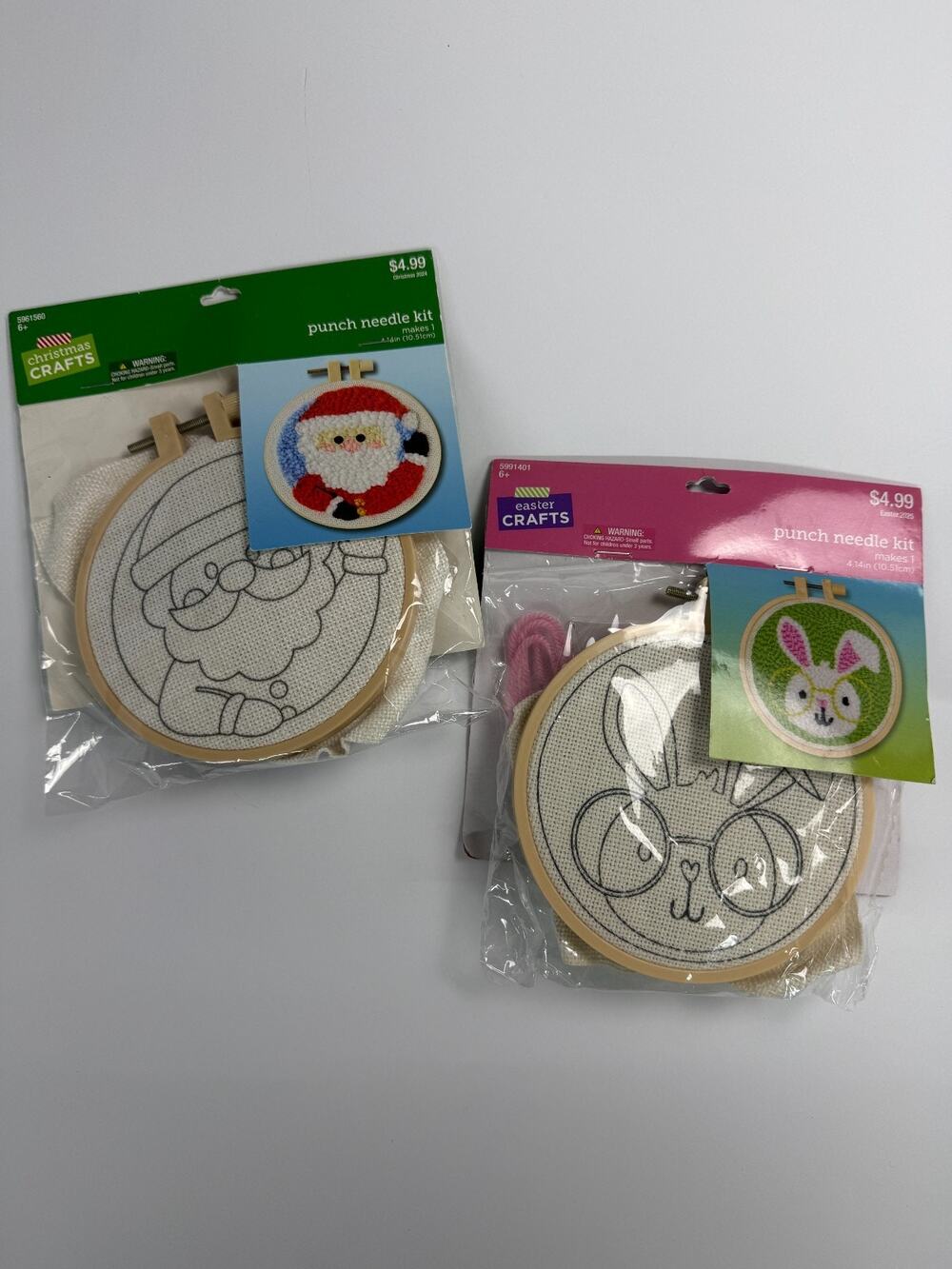 Lot of 2 Hobby Lobby Punch Needle Craft Kits (Santa Claus & Easter Bunny)